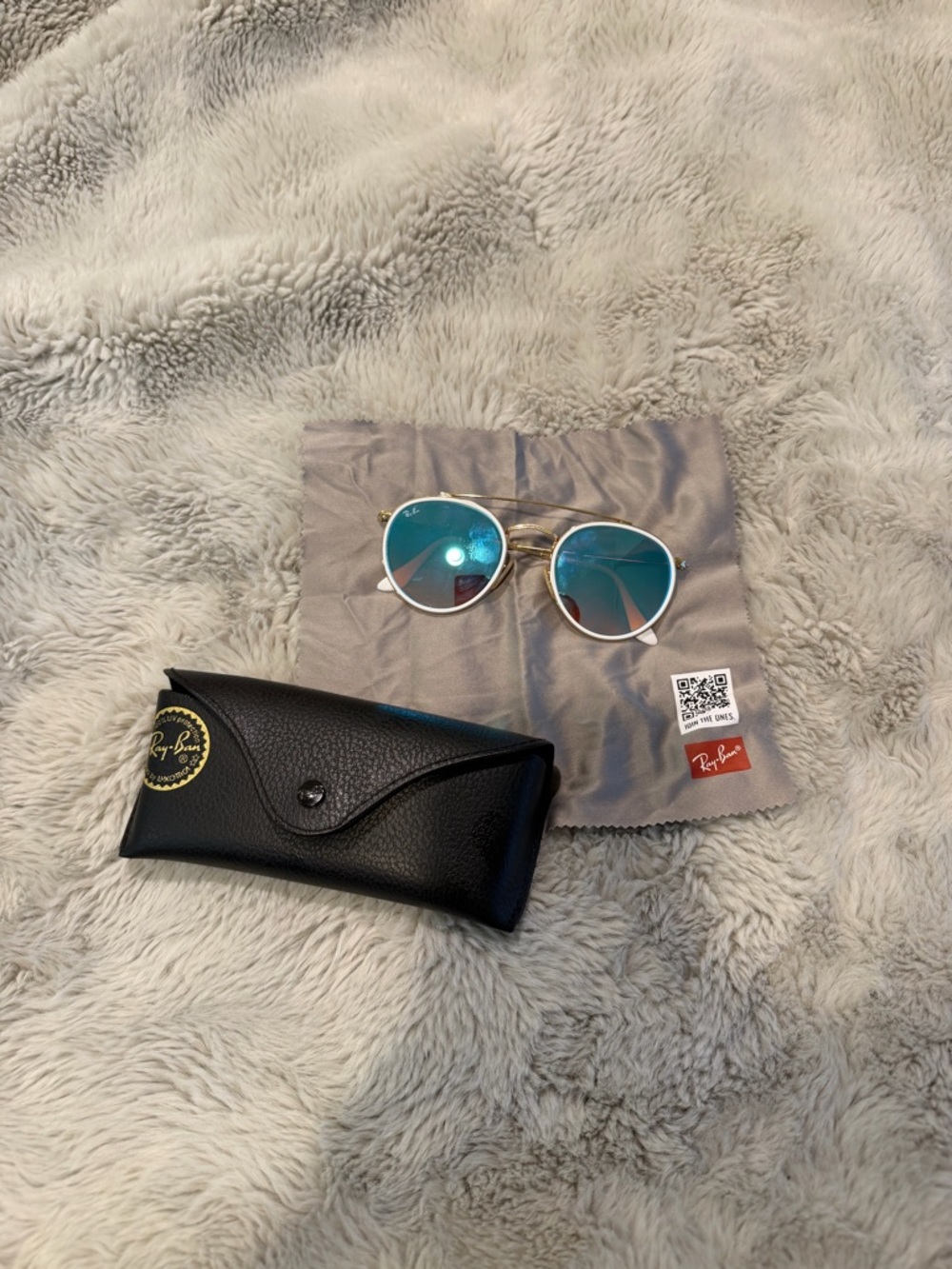 Ray-Ban Gold Frame Sunglasses with Blue Lenses